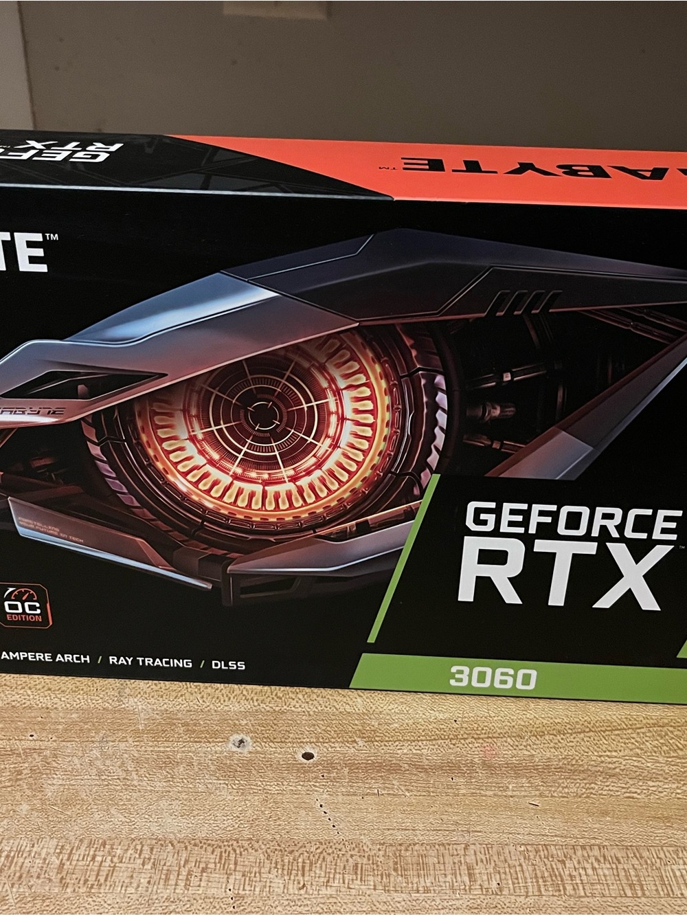 GIGABYTE GeForce RTX 3060 Graphics Card Box in Black, Green and Orange Artwork